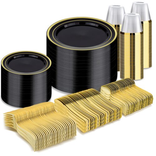 Black and Gold-rimmed Dinnerware Sets