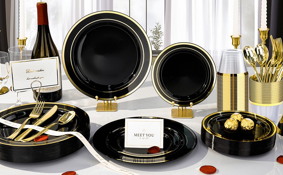 Black and Gold-rimmed Dinnerware Sets A1