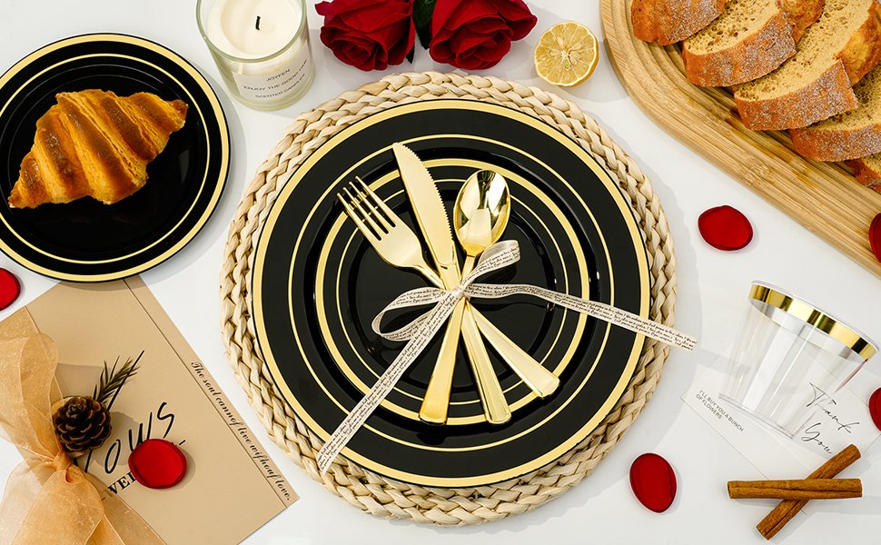 Black and Gold-rimmed Dinnerware Sets A5