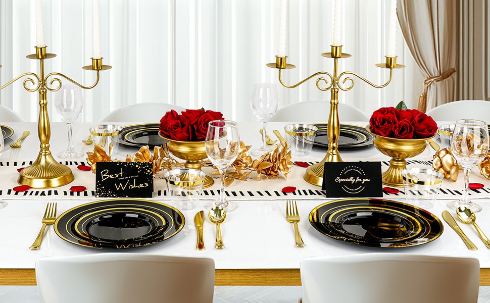 Black and Gold-rimmed Dinnerware Sets A6
