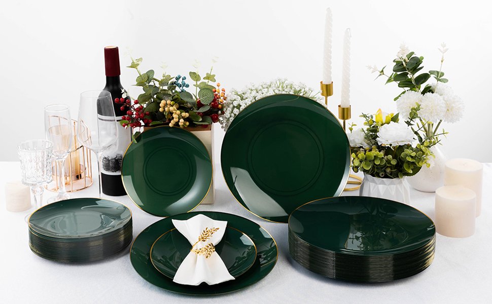 Green Plates with Gold Rim A1