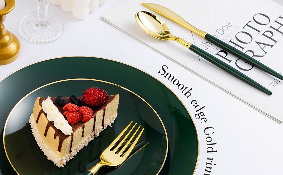 Green Plates with Gold Rim A3