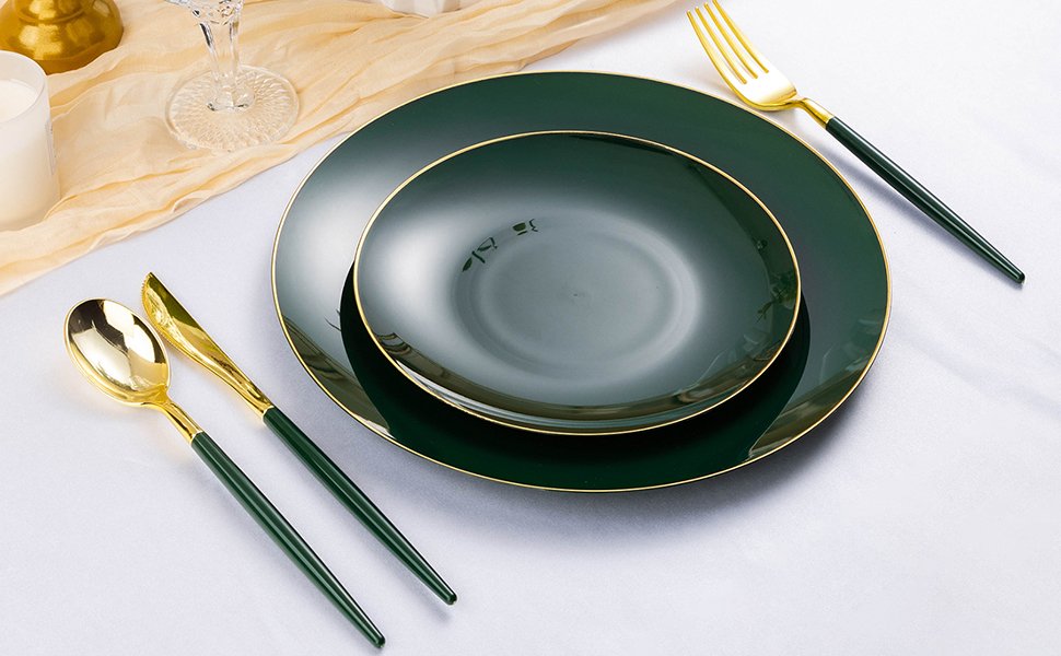 Green Plates with Gold Rim A4