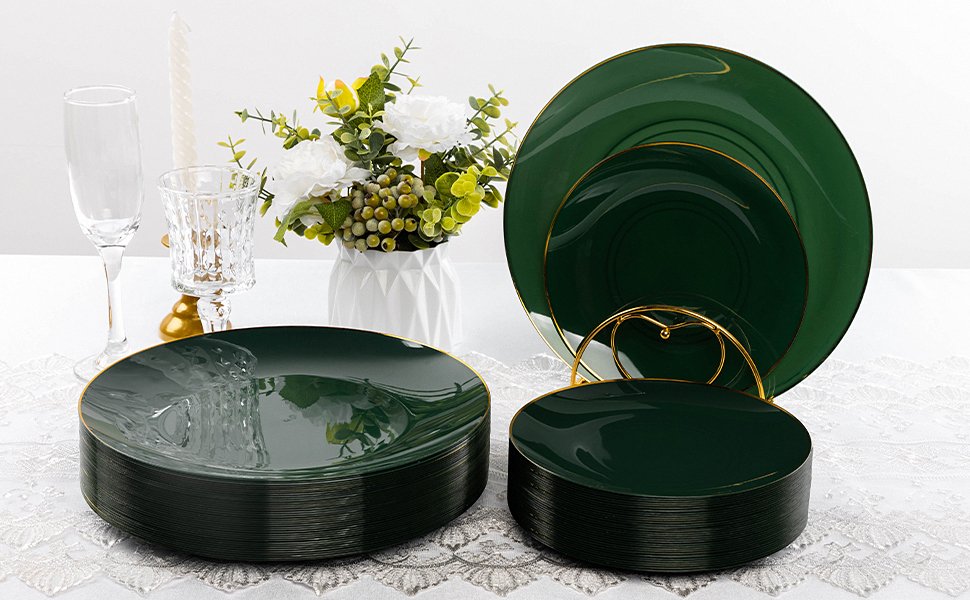 Green Plates with Gold Rim A6